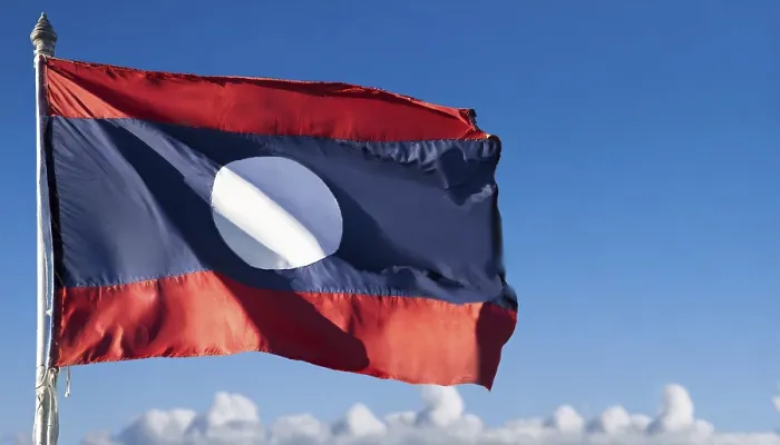 Framed Print : The Flag of Laos Print - Isolated Against a Blue Sky Framed Print : The Flag of Laos Print - Isolated Against a Blue Sky