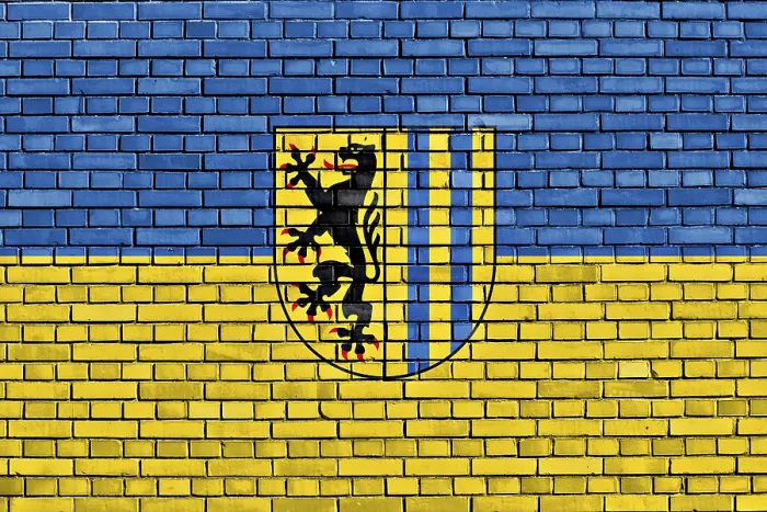 Framed Print : Flag of Leipzig Painted Print on Brick Wall Framed Print : Flag of Leipzig Painted Print on Brick Wall