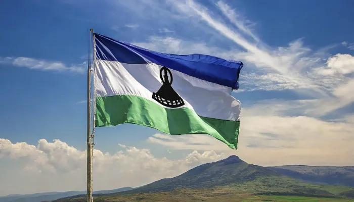 Framed Print : The Flag of Lesotho Print - Blue Sky Background Framed Print : The Flag of Lesotho Print - Blue Sky Background