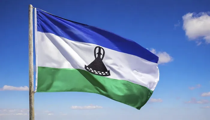 Framed Print : The Flag of Lesotho Print - Blue Sky Background Framed Print : The Flag of Lesotho Print - Blue Sky Background