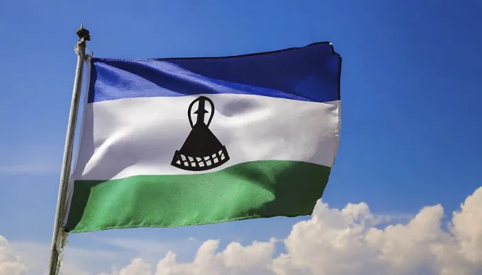 Framed Print : The Flag of Lesotho Print: Blue Sky Scene Framed Print : The Flag of Lesotho Print: Blue Sky Scene