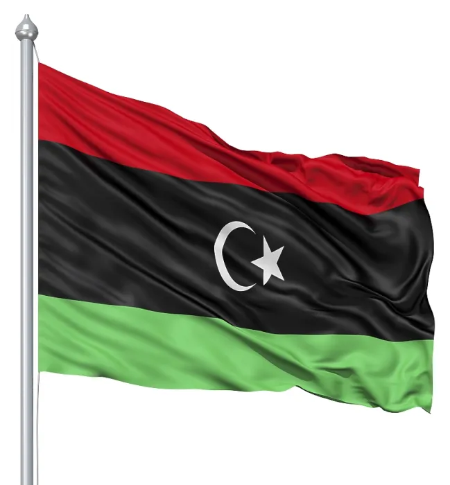 Framed Print : Flag of Libya Print with Waving Flagpole Framed Print : Flag of Libya Print with Waving Flagpole