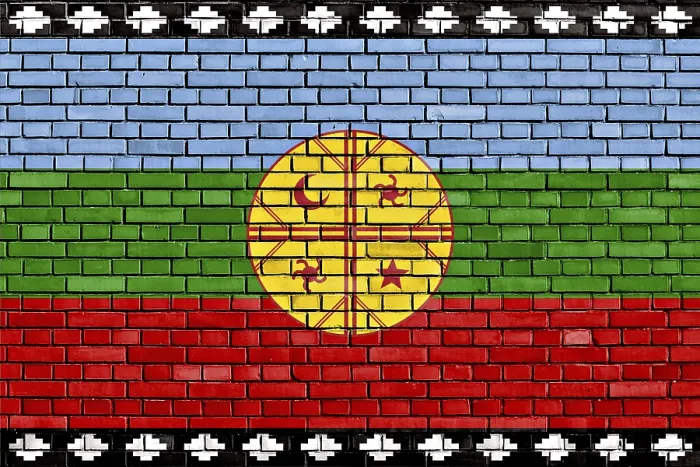 Framed Print : Flag of Mapuche Print on Brick Wall