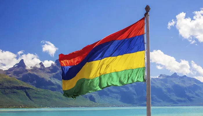 Framed Print : The Flag of Mauritius Print: Blue Sky Scene Framed Print : The Flag of Mauritius Print: Blue Sky Scene