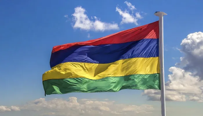Framed Print : The Flag of Mauritius Print: Blue Sky Scene Framed Print : The Flag of Mauritius Print: Blue Sky Scene