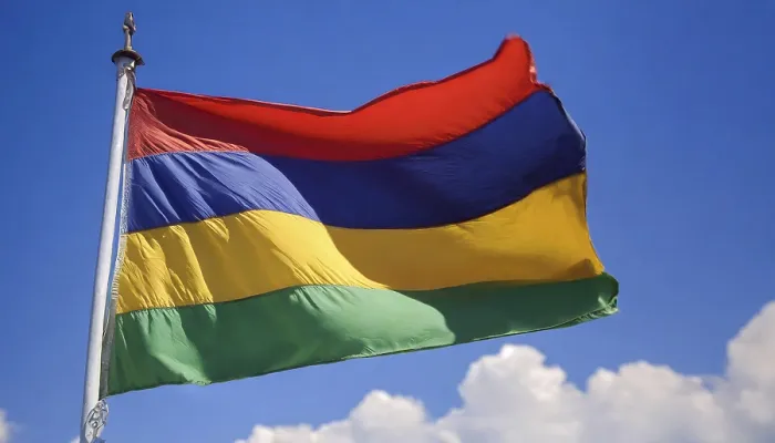 Framed Print : Mauritius Flag Print - Blue Sky Background Framed Print : Mauritius Flag Print - Blue Sky Background