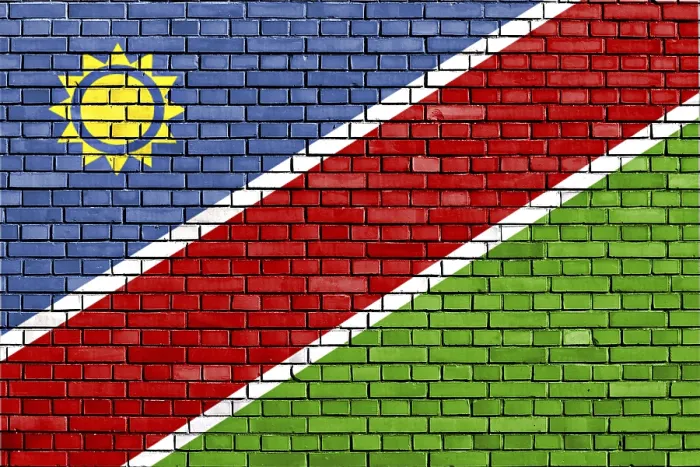 Framed Print : Flag of Namibia Painted on Brick Wall Print Framed Print : Flag of Namibia Painted on Brick Wall Print