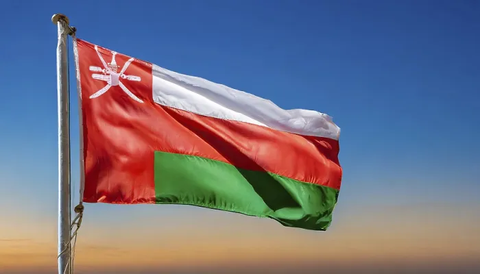 Framed Print : The Flag of Oman Print - Isolated Against a Blue Sky Framed Print : The Flag of Oman Print - Isolated Against a Blue Sky