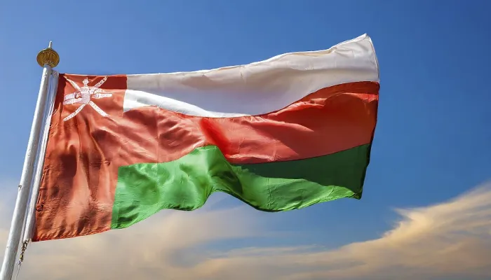 Framed Print : The Flag of Oman Print - Blue Sky Background Framed Print : The Flag of Oman Print - Blue Sky Background