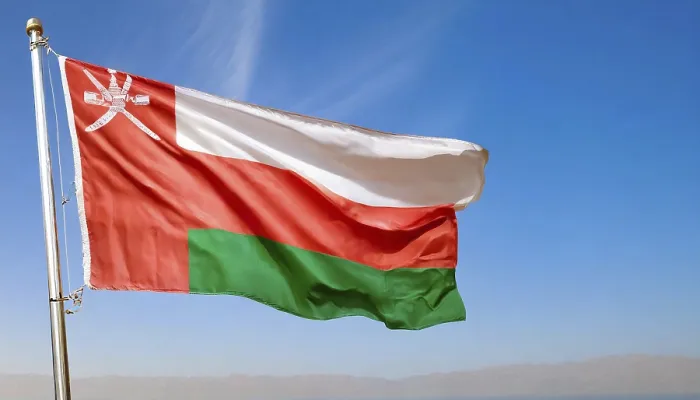 Framed Print : The Flag of Oman Print: Blue Sky Background Framed Print : The Flag of Oman Print: Blue Sky Background