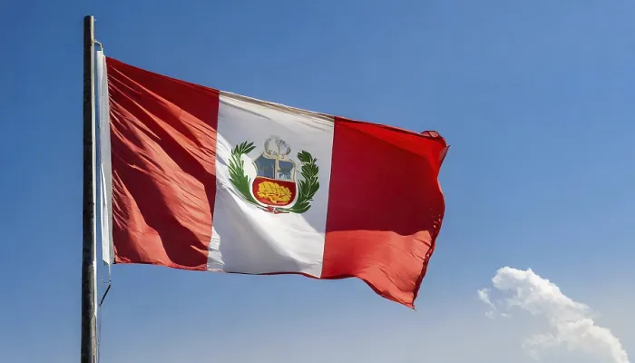 Framed Print : The Flag of Peru Print Against a Blue Sky Framed Print : The Flag of Peru Print Against a Blue Sky