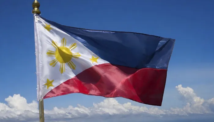 Framed Print : The Flag of the Philippines Print, Isolated Against Blue Sky Framed Print : The Flag of the Philippines Print, Isolated Against Blue Sky