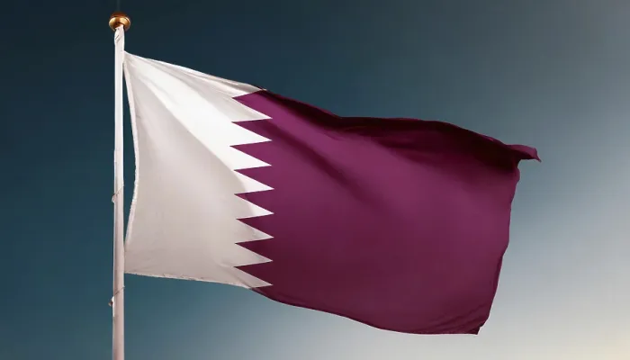 Framed Print : The Flag of Qatar Print - Isolated Against a Blue Sky Framed Print : The Flag of Qatar Print - Isolated Against a Blue Sky