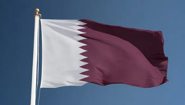 Framed Print : The Flag of Qatar Print - Isolated Against a Blue Sky Framed Print : The Flag of Qatar Print - Isolated Against a Blue Sky