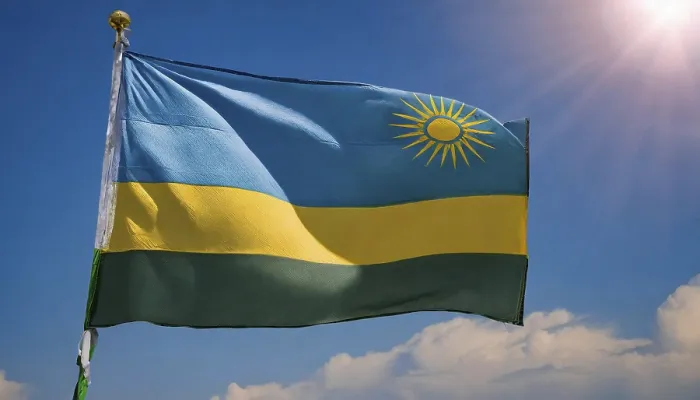 Framed Print : Rwanda Flag Print: Blue Sky Background Framed Print : Rwanda Flag Print: Blue Sky Background