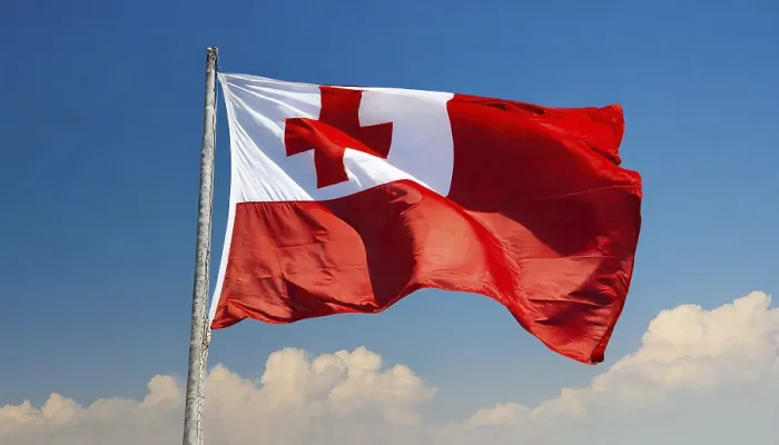 Framed Print : The Flag of Tonga Print: Blue Sky Background Framed Print : The Flag of Tonga Print: Blue Sky Background