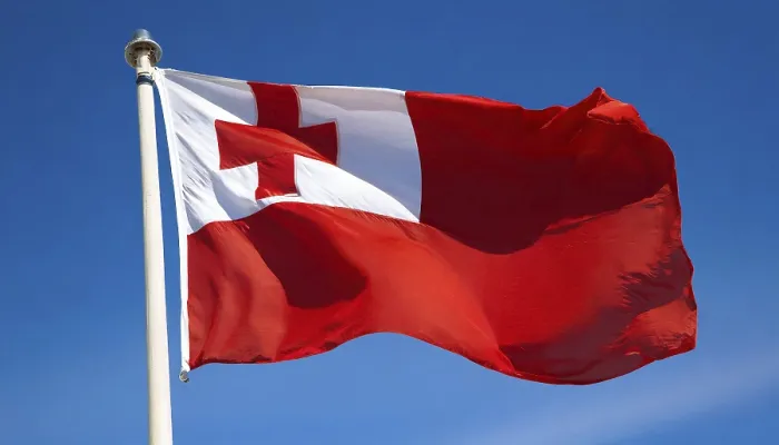 Framed Print : The Flag of Tonga Print, Isolated Against Blue Sky Framed Print : The Flag of Tonga Print, Isolated Against Blue Sky