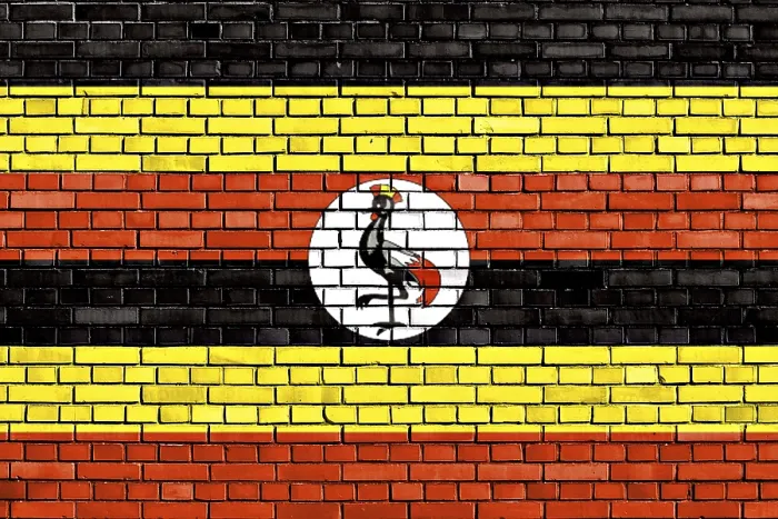 Framed Print : Flag of Uganda Painted Print on Brick Wall Framed Print : Flag of Uganda Painted Print on Brick Wall