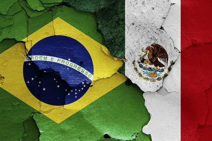Framed Print : Flags of Brazil and Mexico Print Framed Print : Flags of Brazil and Mexico Print