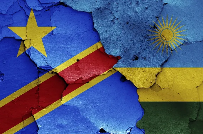 Framed Print : Flags of DR Congo and Rwanda Print on Cracked Wall Framed Print : Flags of DR Congo and Rwanda Print on Cracked Wall