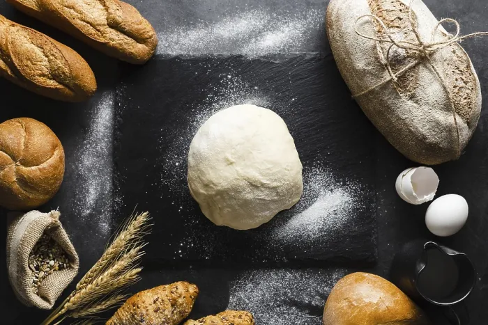 Framed Print : Flat Lay Dough Bread Print on Black Background Framed Print : Flat Lay Dough Bread Print on Black Background
