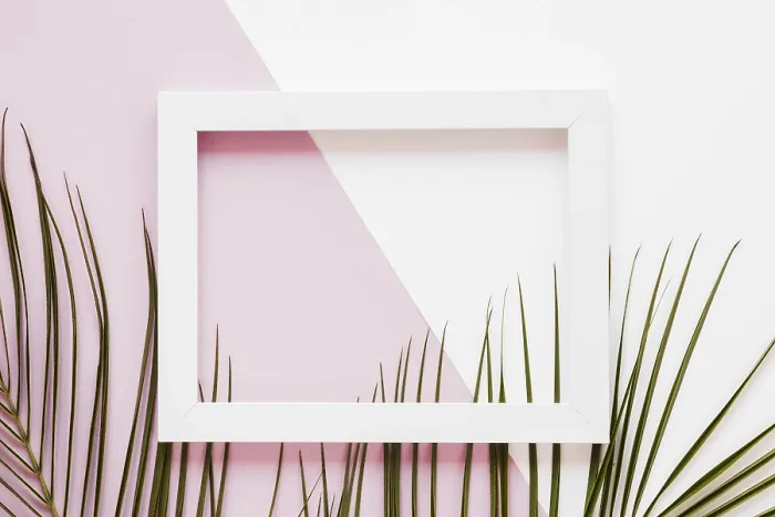 Framed Print : Flat Lay Frame with Leaves Decoration Print Framed Print : Flat Lay Frame with Leaves Decoration Print