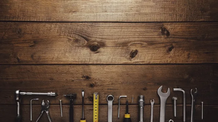 Framed Print : Flat Lay Print of Work Tools on Wooden Background Framed Print : Flat Lay Print of Work Tools on Wooden Background