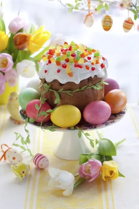 Framed Print : Easter Table Print with Cake and Eggs Framed Print : Easter Table Print with Cake and Eggs