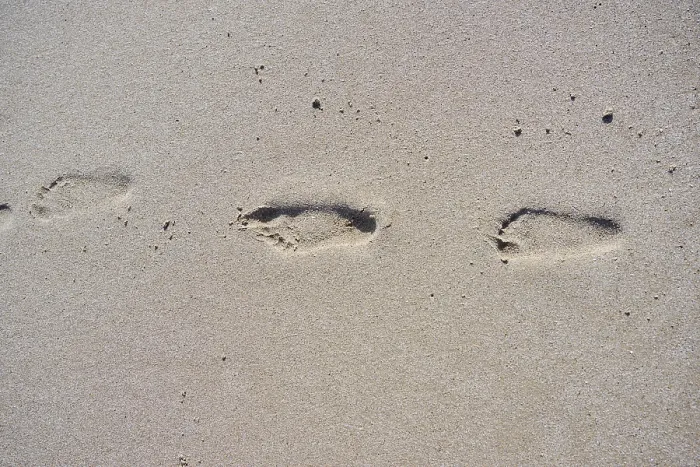 Framed Print : Footprints in the sand on a beach, Tarragona, Spain - Print Framed Print : Footprints in the sand on a beach, Tarragona, Spain - Print