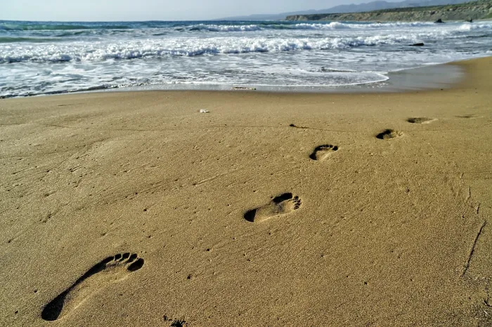 Framed Print : Footsteps on the Sand Beach Print Framed Print : Footsteps on the Sand Beach Print