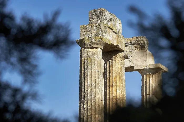 Framed Print : Fragments of Columns Framed by Trees, Nemea, Greece Print Framed Print : Fragments of Columns Framed by Trees, Nemea, Greece Print