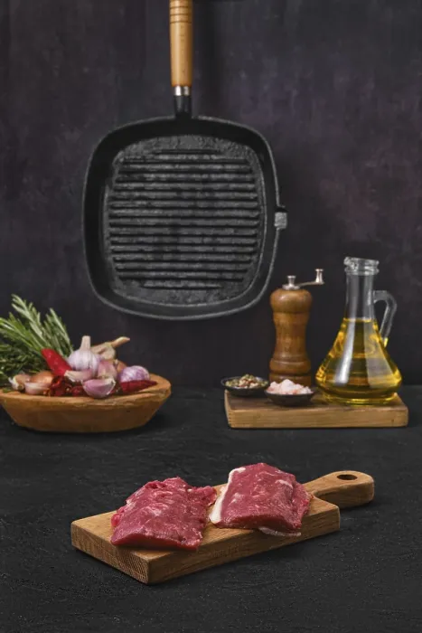 Framed Print : Fresh Lamb Steak Print on Kitchen Table Framed Print : Fresh Lamb Steak Print on Kitchen Table