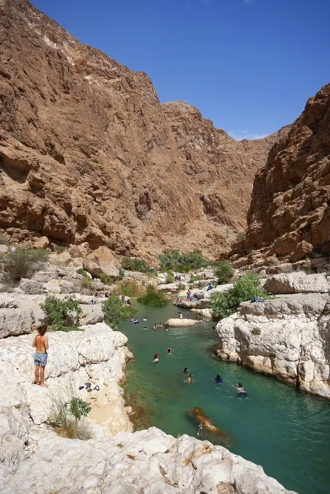 Framed Print : Freshwater pool between rugged cliffs, Wadi Shab, Oman print Framed Print : Freshwater pool between rugged cliffs, Wadi Shab, Oman print