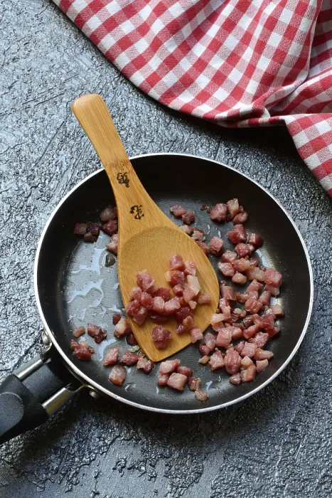 Framed Print : Fried Bacon Cubes Print in Pan Framed Print : Fried Bacon Cubes Print in Pan