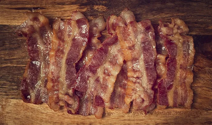 Framed Print : Fried Bacon Print - Close-Up Top View Framed Print : Fried Bacon Print - Close-Up Top View