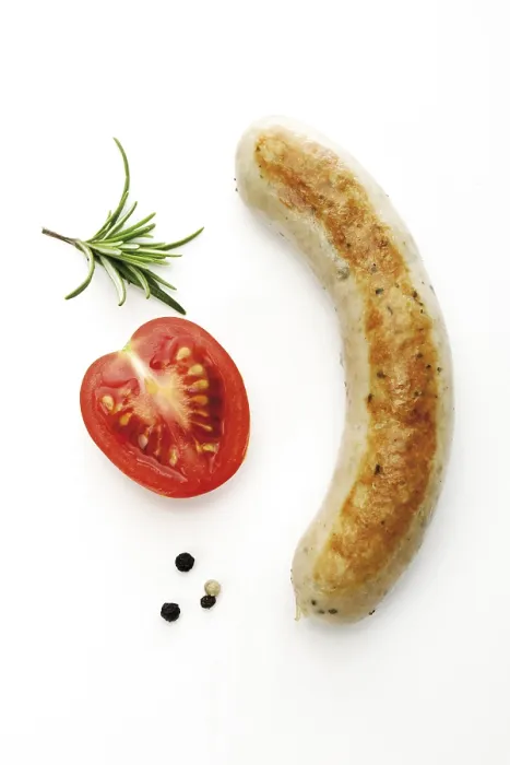 Framed Print : Fried Bratwurst with Cherry Tomato Print Framed Print : Fried Bratwurst with Cherry Tomato Print