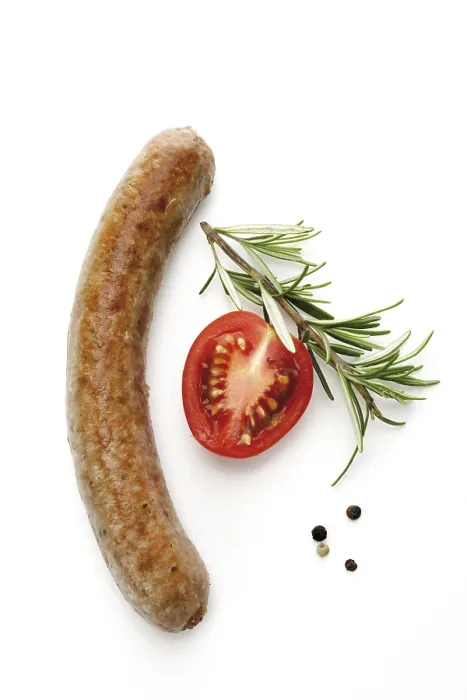 Framed Print : Fried Bratwurst with Cherry Tomato Print Framed Print : Fried Bratwurst with Cherry Tomato Print