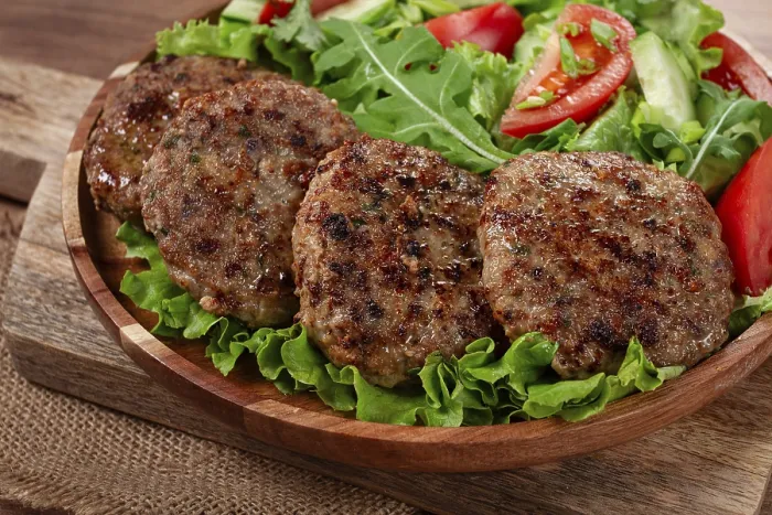 Framed Print : Fried Cutlets Print, Mixed Minced Meat with Vegetable Salad Framed Print : Fried Cutlets Print, Mixed Minced Meat with Vegetable Salad