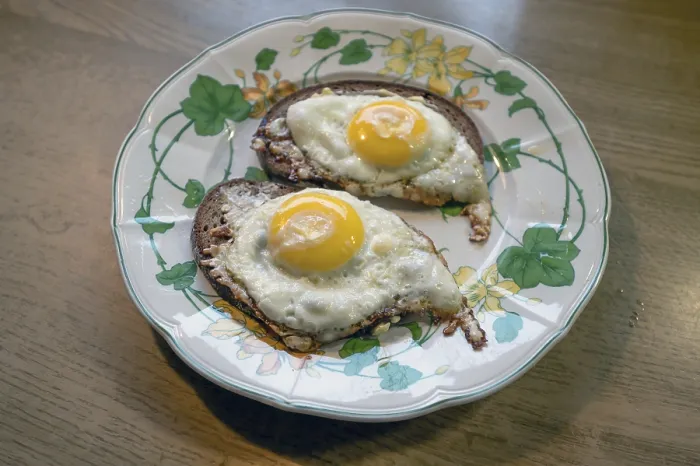 Framed Print : Two Fried Eggs on Bread Print, Bavaria, Germany Framed Print : Two Fried Eggs on Bread Print, Bavaria, Germany