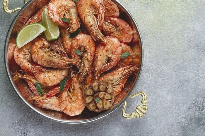 Framed Print : Fried King Prawns Print, Unpeeled Shrimp in Shell