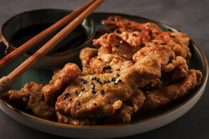 Framed Print : Deep-Fried Meat in Batter Print with Sesame Seeds