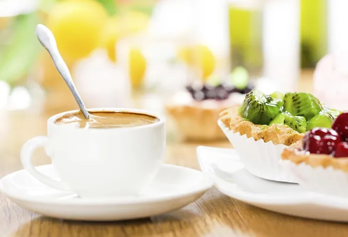 Framed Print : Fruit Dessert and Coffee Print Framed Print : Fruit Dessert and Coffee Print