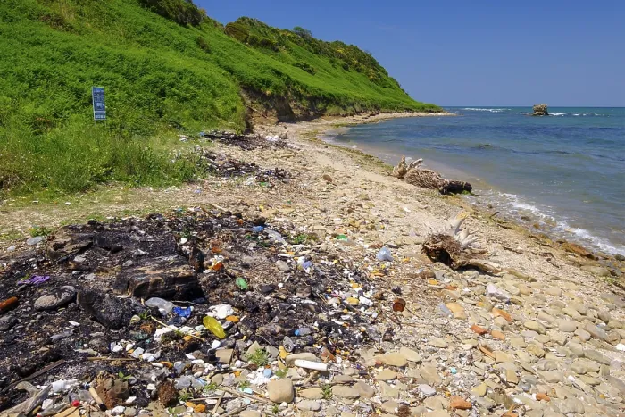 Framed Print : Garbage on the Beach Print, Cape Rodon, Albania Framed Print : Garbage on the Beach Print, Cape Rodon, Albania