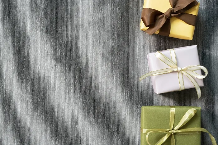 Framed Print : Gift Boxes Print on Gray Fabric Background Framed Print : Gift Boxes Print on Gray Fabric Background