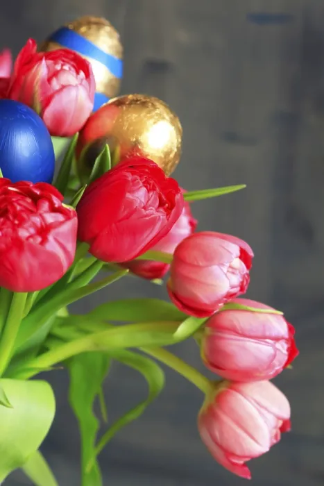 Framed Print : Gilded Easter Eggs and Tulips Print, Dresden Framed Print : Gilded Easter Eggs and Tulips Print, Dresden