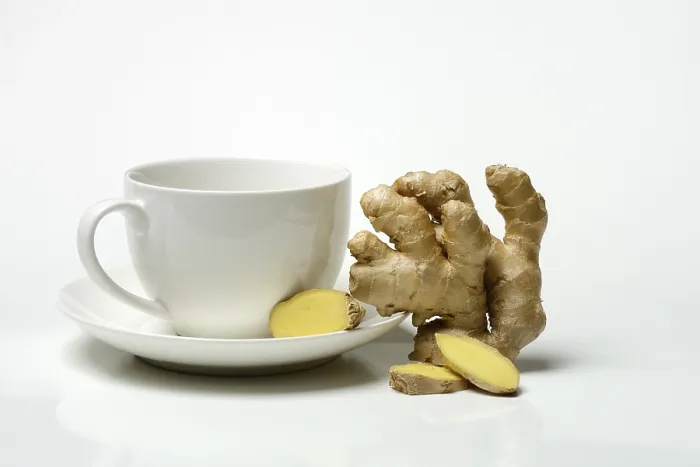Framed Print : Ginger Root with Cup, Ginger Tea Print
