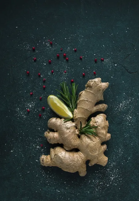 Framed Print : Dark Background Print of Ginger Root with Herbs Framed Print : Dark Background Print of Ginger Root with Herbs