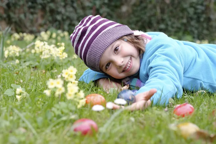 Framed Print : Girl with Easter Eggs in a Spring Meadow Print Framed Print : Girl with Easter Eggs in a Spring Meadow Print