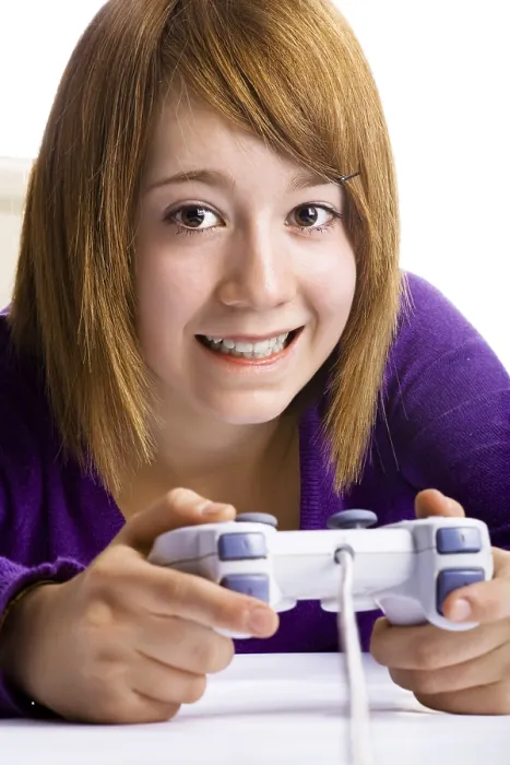 Framed Print : Girl with a Game Controller Playing a Computer Game Print Framed Print : Girl with a Game Controller Playing a Computer Game Print