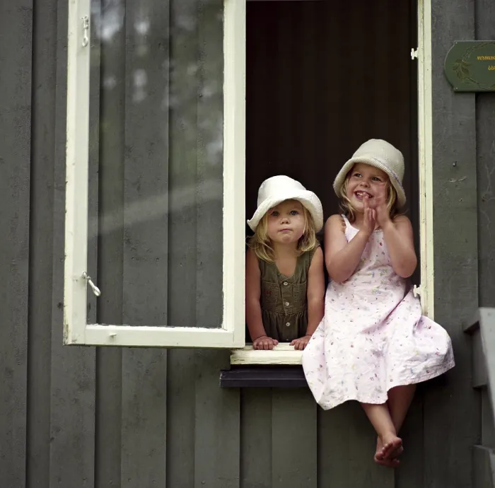 Framed Print : Two Girls in a Window Print